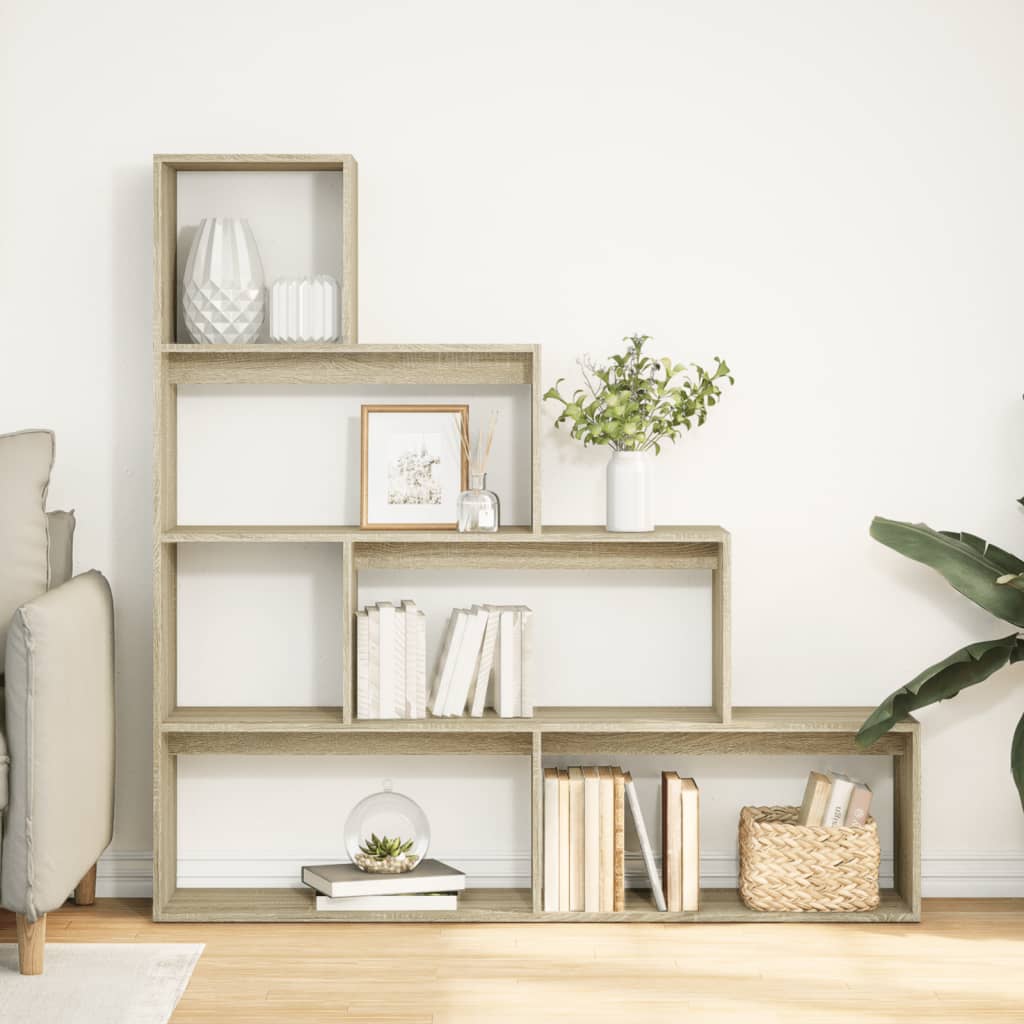 Room Divider Bookcase 4 Levels Sonoma Oak 143.5x29x143.5 cm