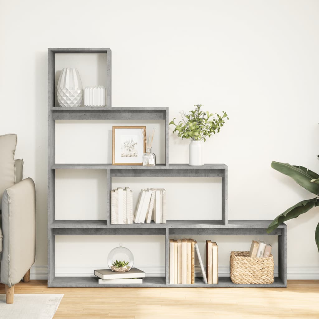 Room Divider Bookcase 4 Tiers Concrete Grey 143.5x29x143.5 cm