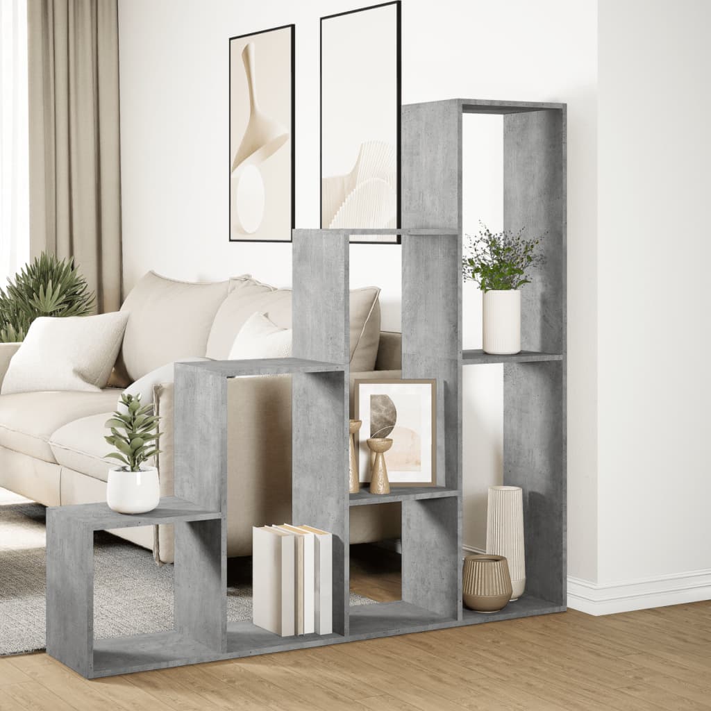 Room Divider Bookcase 4 Tiers Concrete Grey 143.5x29x143.5 cm