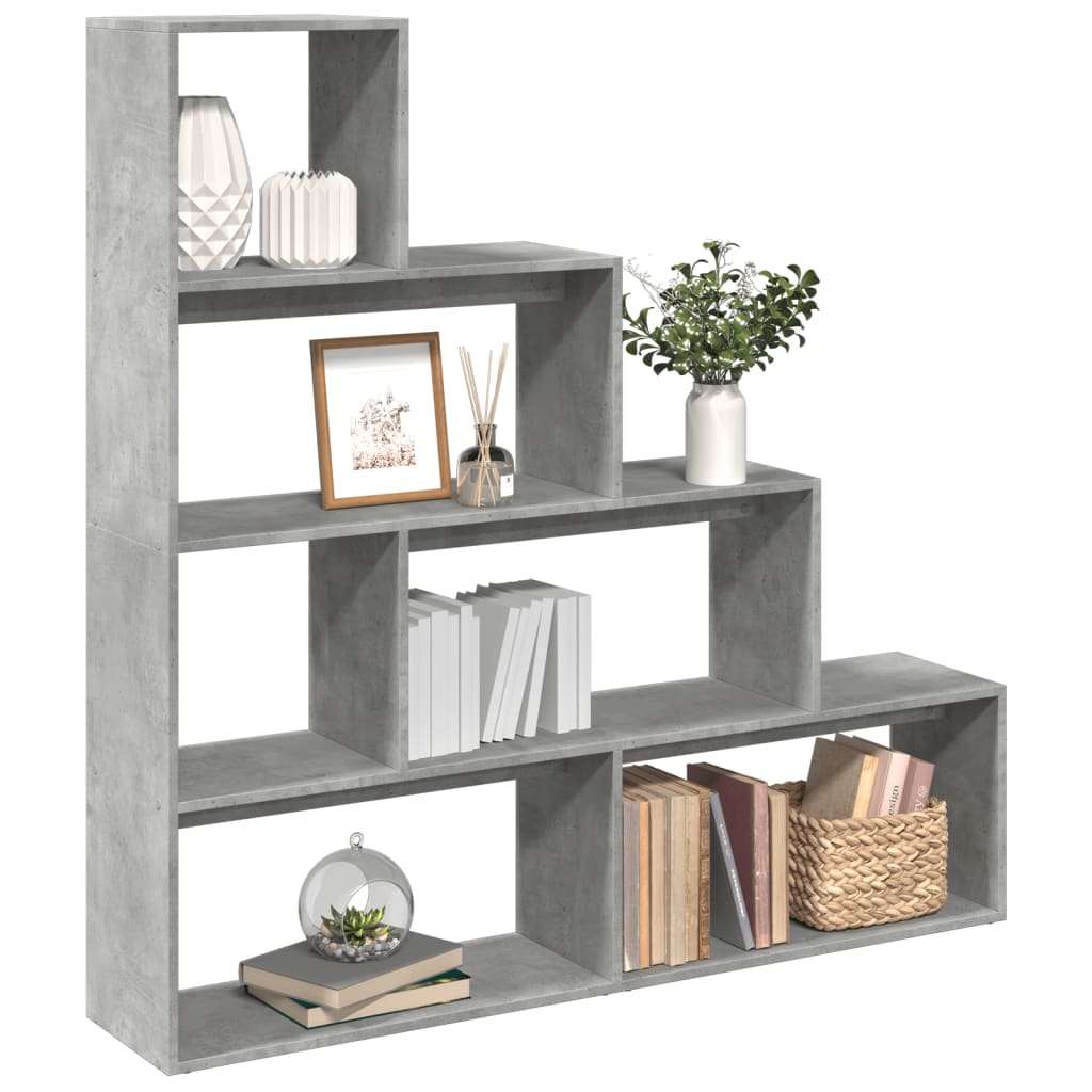 Room Divider Bookcase 4 Tiers Concrete Grey 143.5x29x143.5 cm