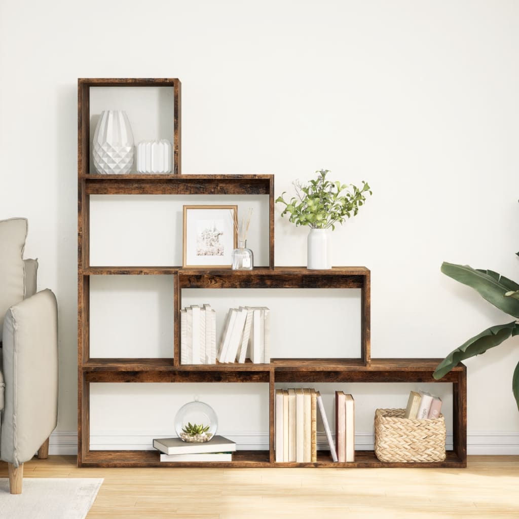 Room Divider Bookcase 4 Levels Smoked Oak 143.5x29x143.5 cm