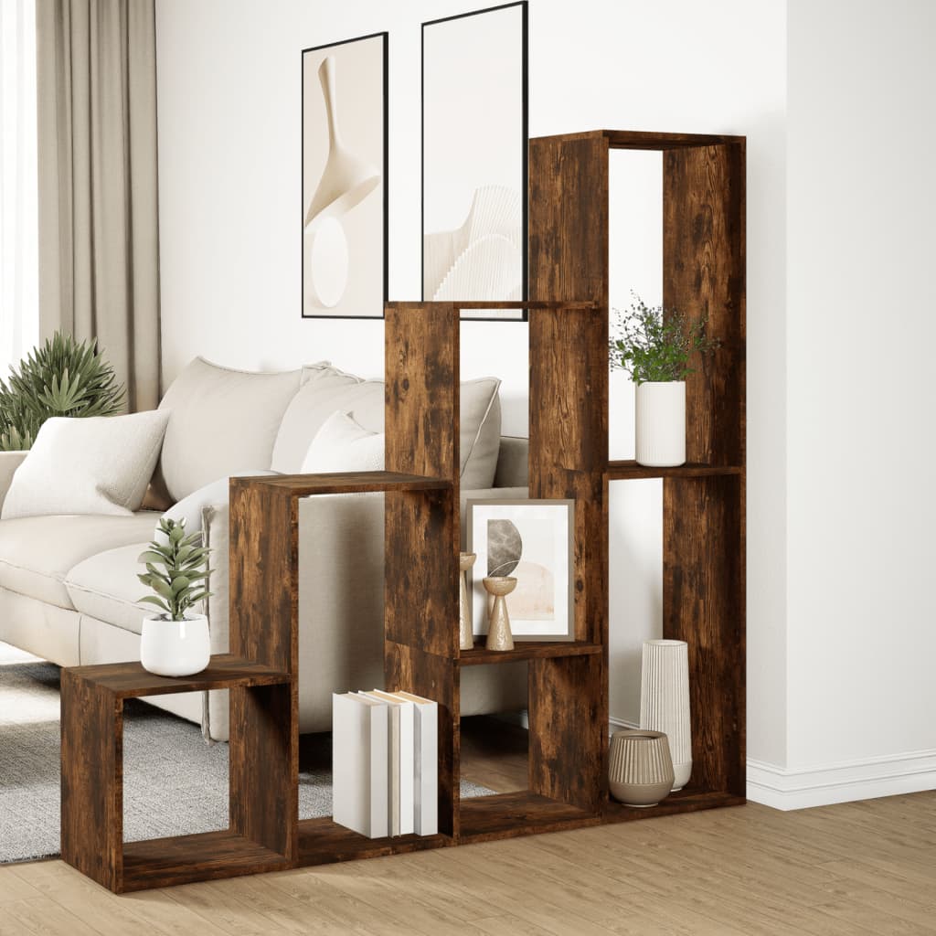 Room Divider Bookcase 4 Levels Smoked Oak 143.5x29x143.5 cm