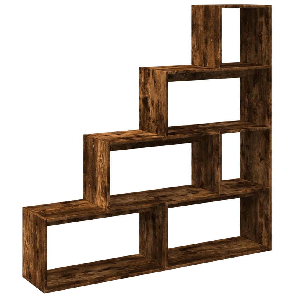 Room Divider Bookcase 4 Levels Smoked Oak 143.5x29x143.5 cm