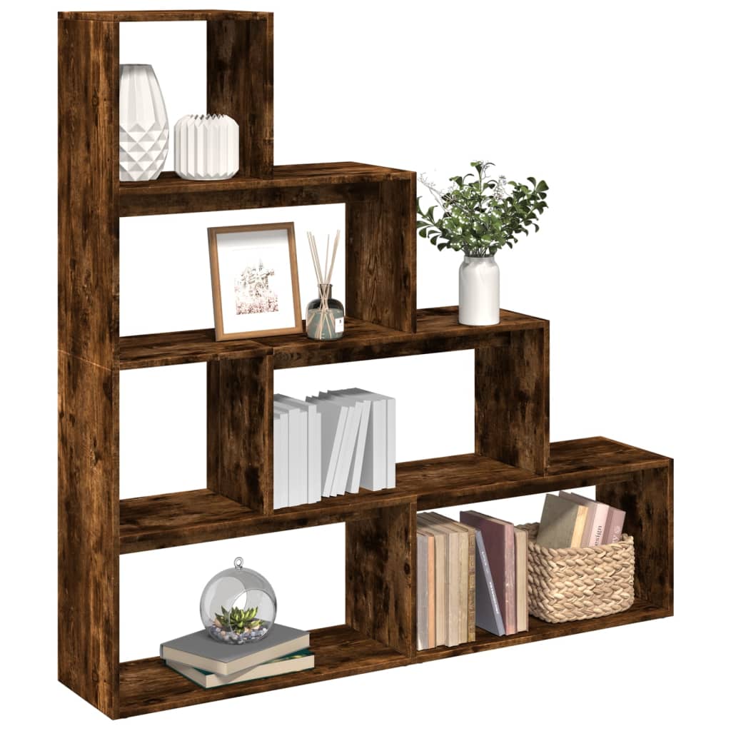 Room Divider Bookcase 4 Levels Smoked Oak 143.5x29x143.5 cm