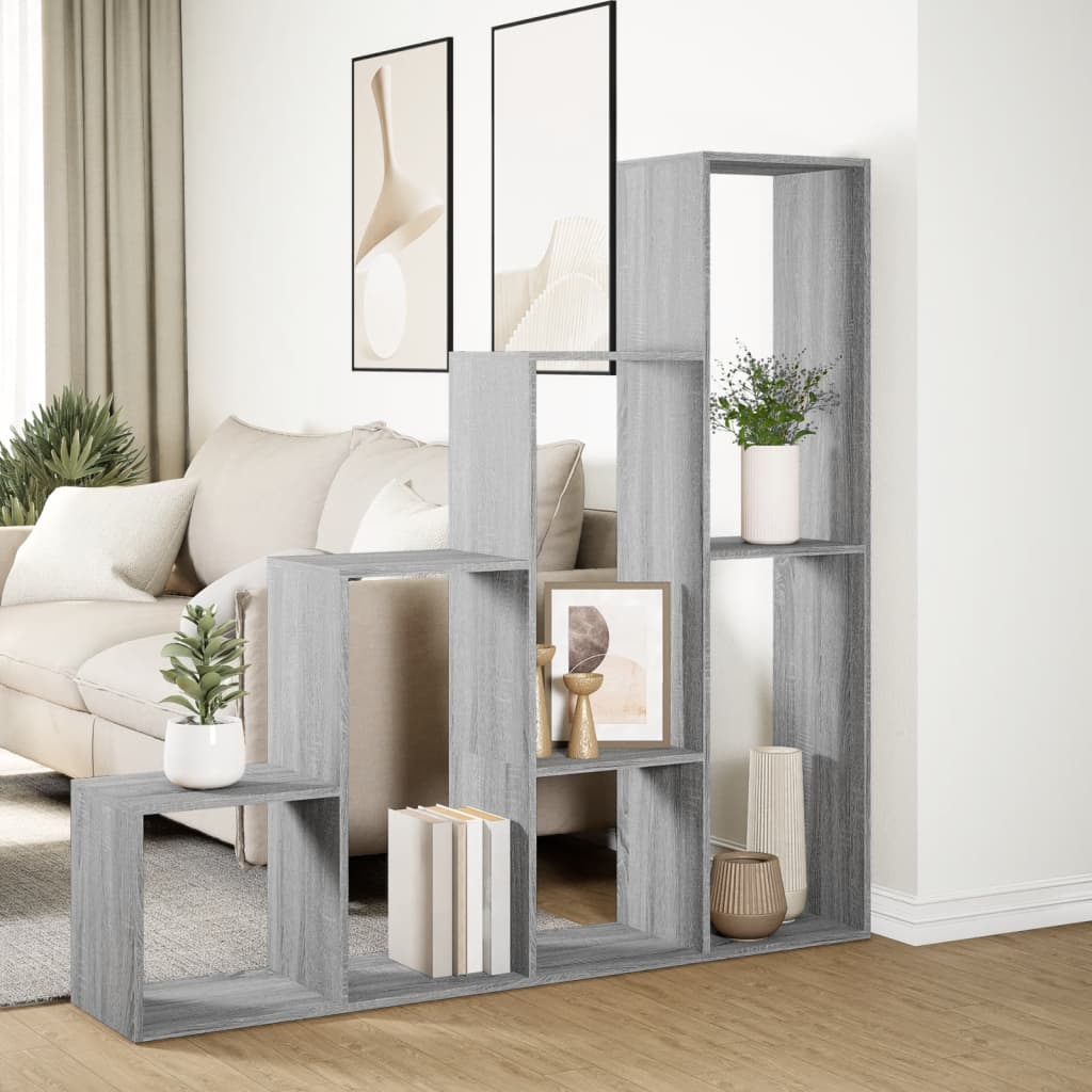 Room Divider Bookcase 4 Levels Gray Sonoma 143.5x29x143.5 cm