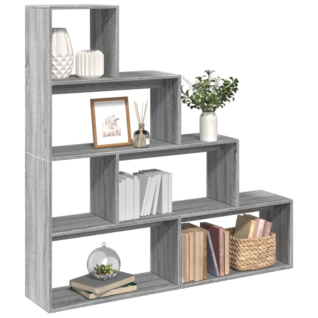 Room Divider Bookcase 4 Levels Gray Sonoma 143.5x29x143.5 cm