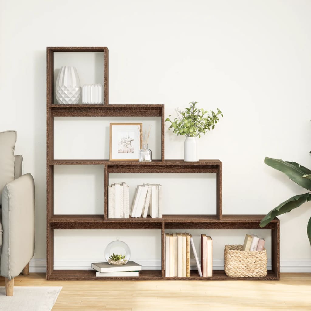 Room Divider Bookcase 4 Levels Brown Oak 143.5x29x143.5 cm