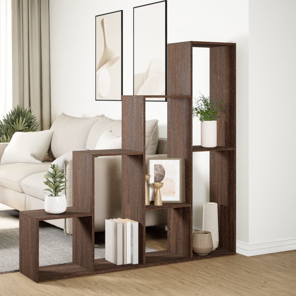 Room Divider Bookcase 4 Levels Brown Oak 143.5x29x143.5 cm