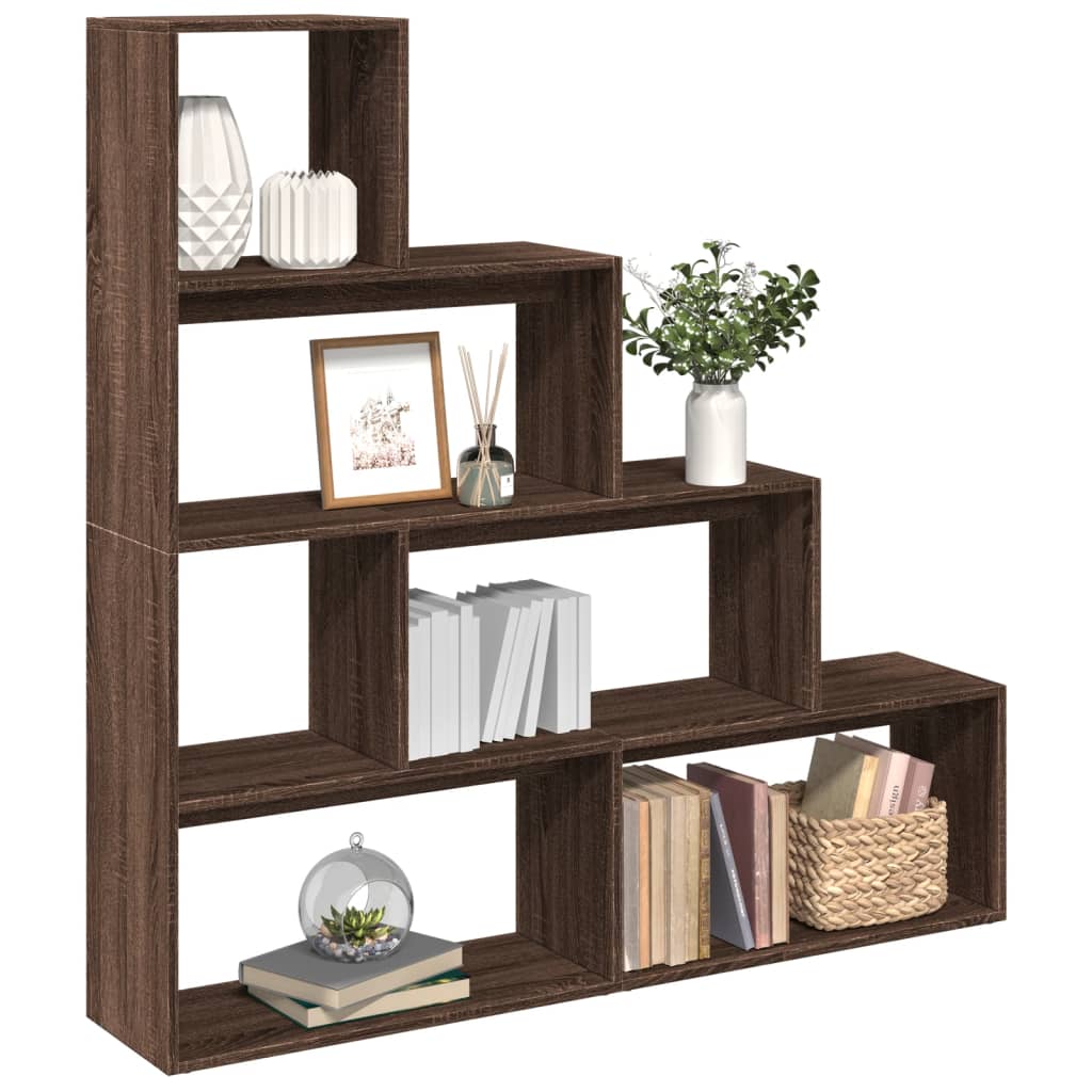 Room Divider Bookcase 4 Levels Brown Oak 143.5x29x143.5 cm