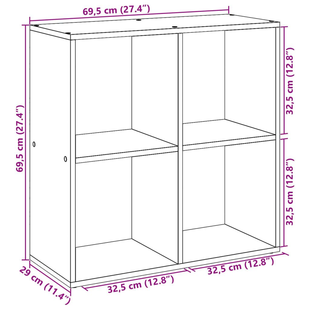 Room Divider Bookcase White 69.5x29x69.5 cm Wood Material