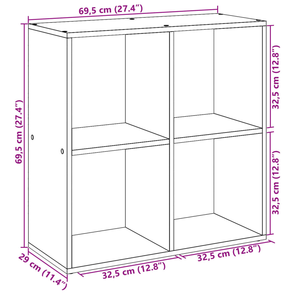 Room Divider Bookcase Concrete Grey 69.5x29x69.5 cm Wood Material