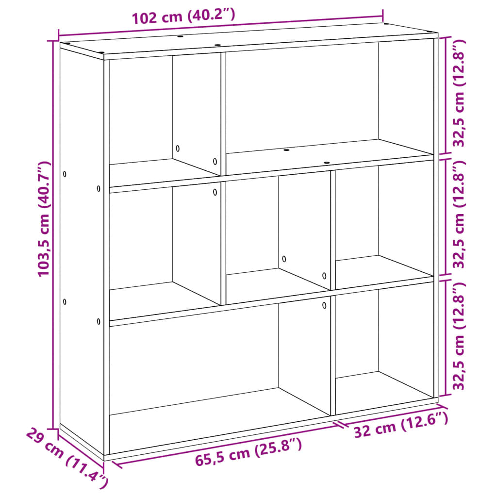 Raumteiler-Bücherregal Grau Sonoma 102x29x103,5 cm