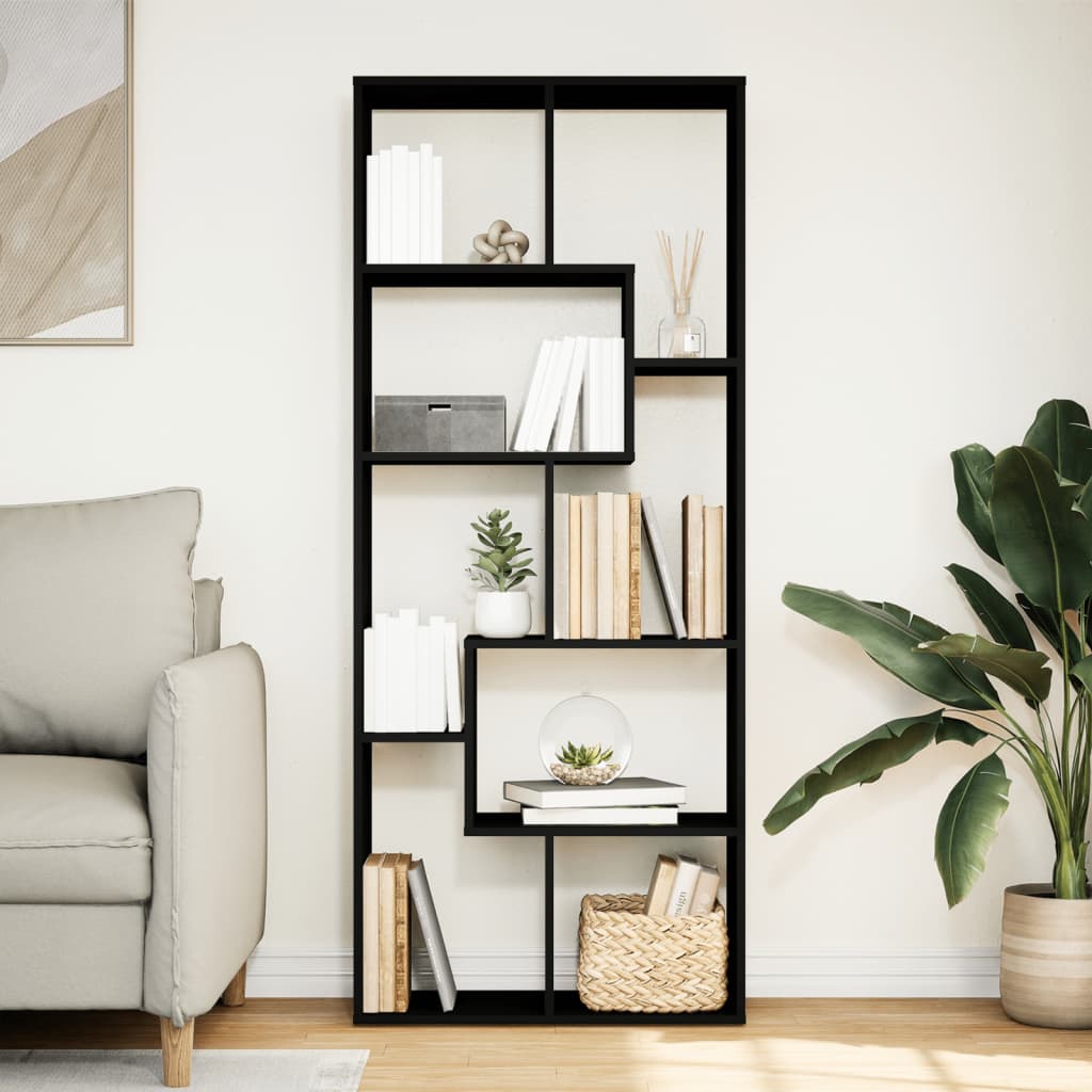 Room Divider Bookcase Black 67x25x161.5 cm Wood Material