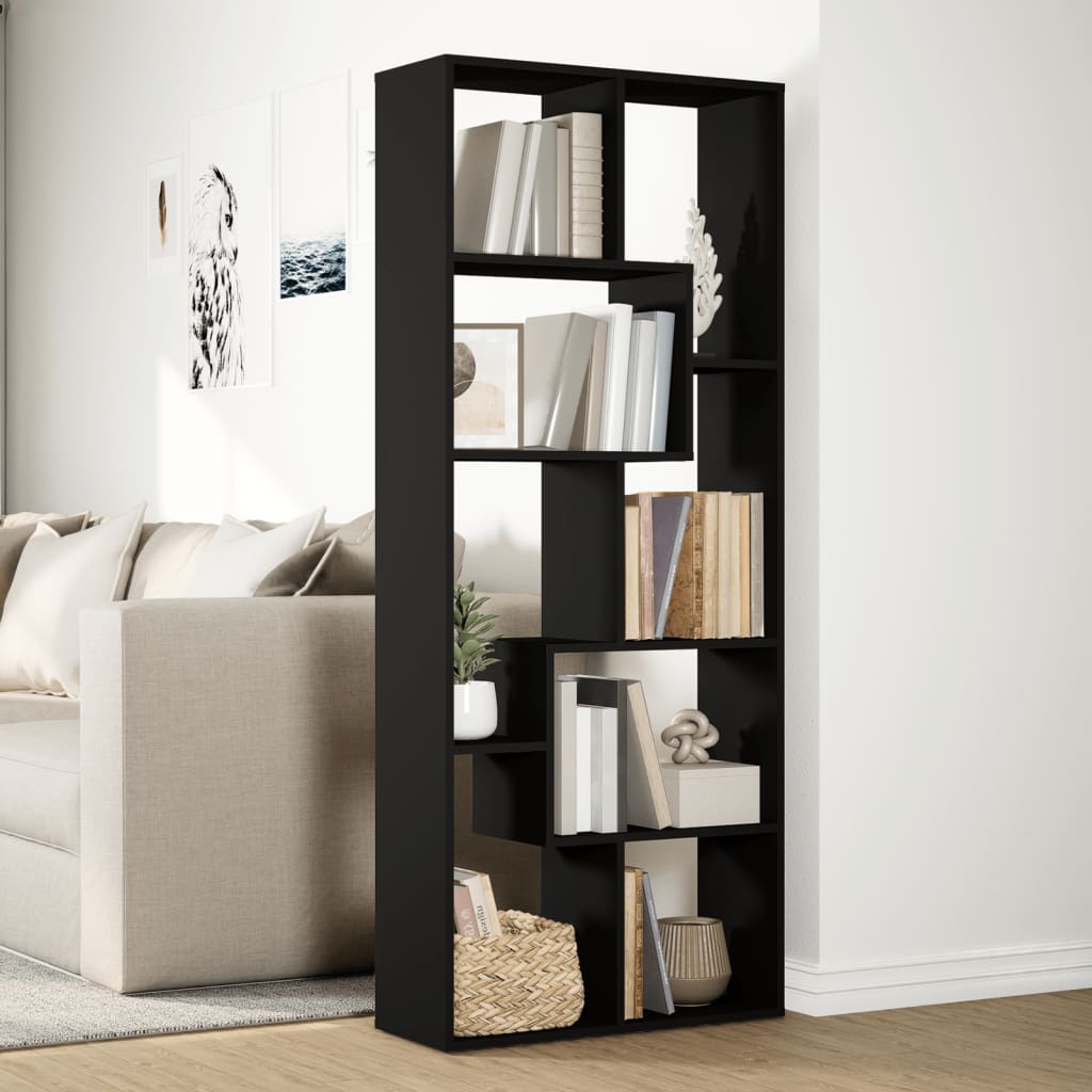 Room Divider Bookcase Black 67x25x161.5 cm Wood Material