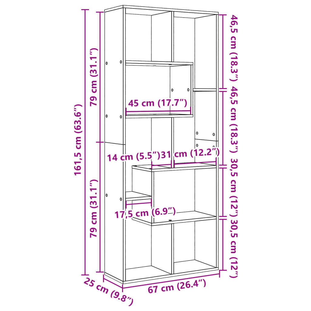 Room Divider Bookcase Sonoma Oak 67x25x161.5cm Wood Material