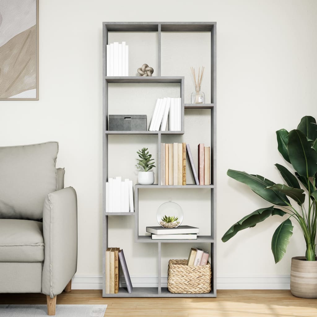 Room Divider Bookcase Concrete Grey 67x25x161.5 cm Wood Material