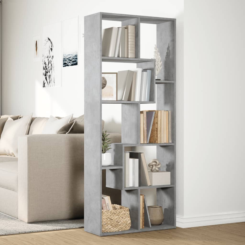 Room Divider Bookcase Concrete Grey 67x25x161.5 cm Wood Material