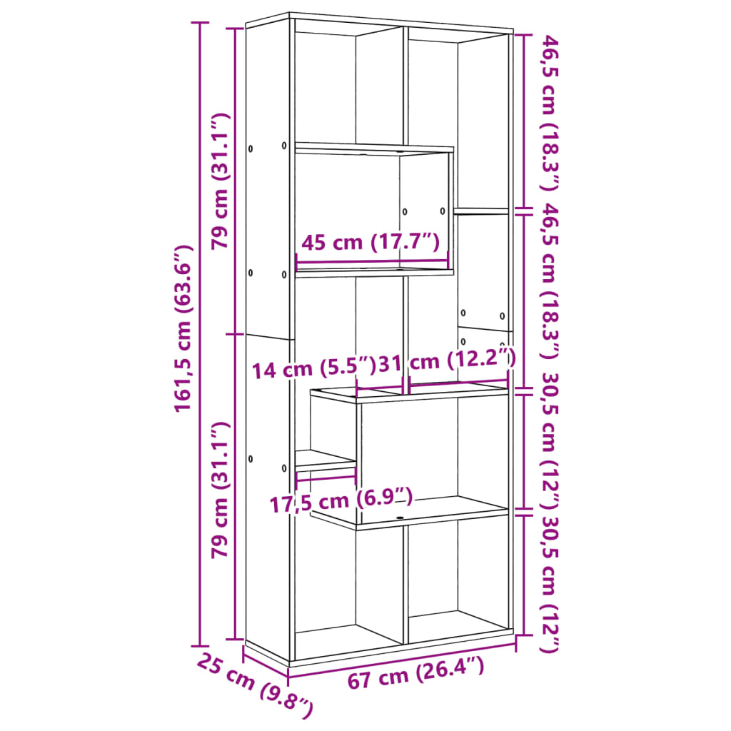 Room Divider Bookcase Concrete Grey 67x25x161.5 cm Wood Material