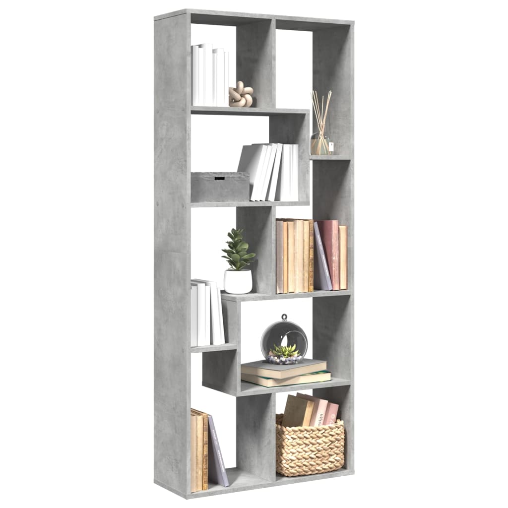 Room Divider Bookcase Concrete Grey 67x25x161.5 cm Wood Material