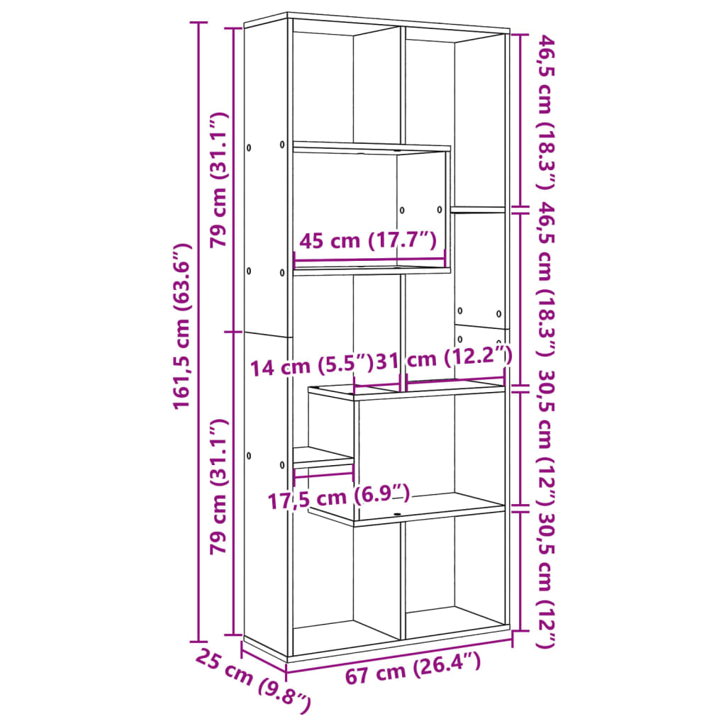 Raumteiler-Bücherregal Räuchereiche 67x25x161,5cm Holzwerkstoff