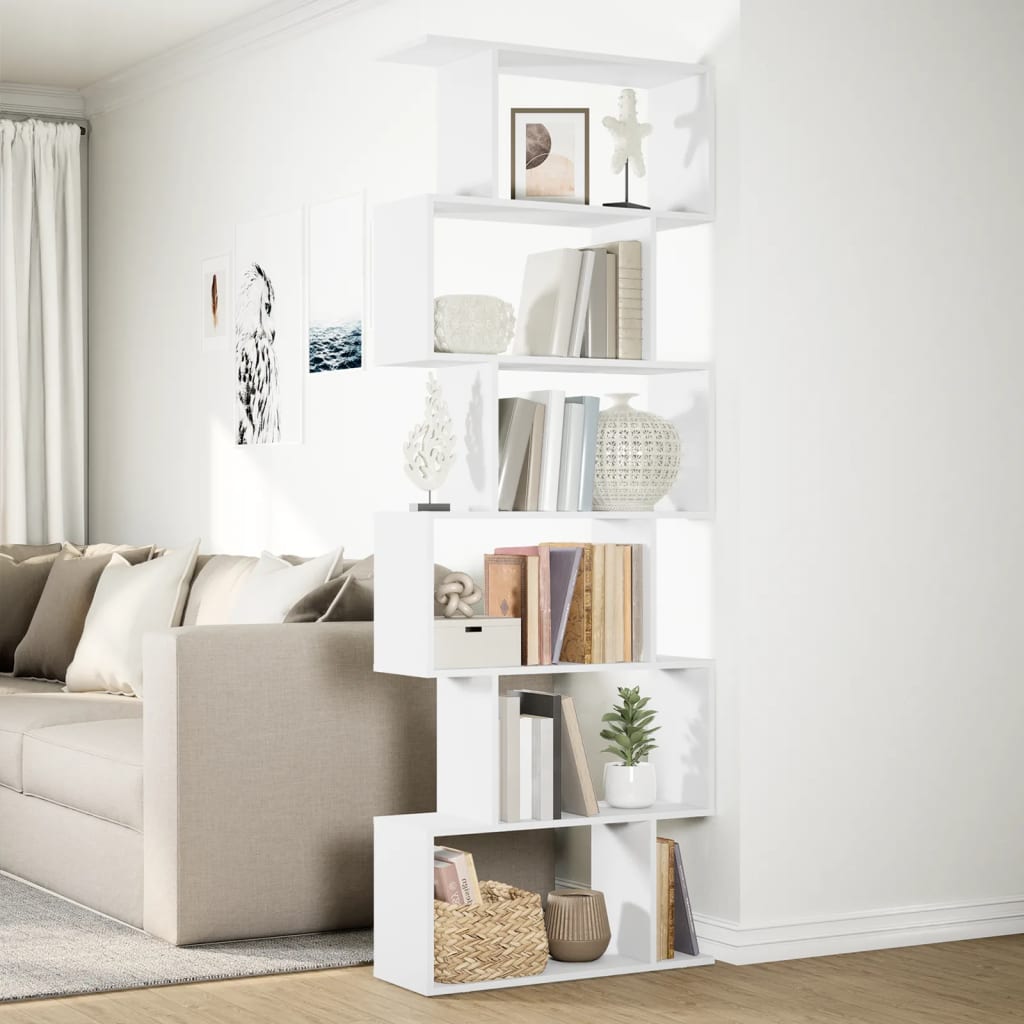 Room Divider Bookcase 6 Tiers White 70x24x193 cm Wood Material