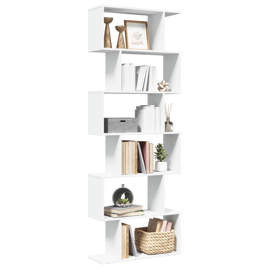 Room Divider Bookcase 6 Tiers White 70x24x193 cm Wood Material