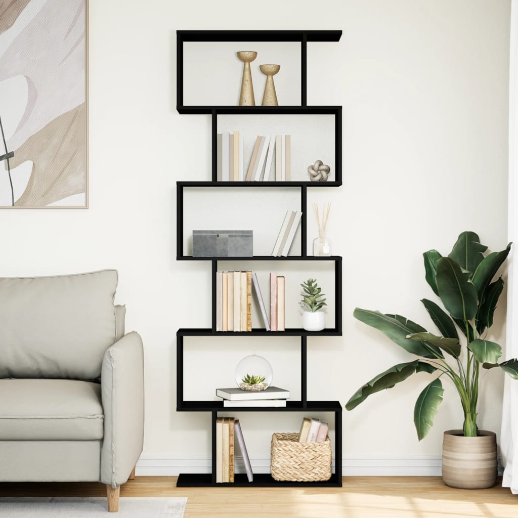 Room Divider Bookcase 6 Tiers Black 70x24x193 cm