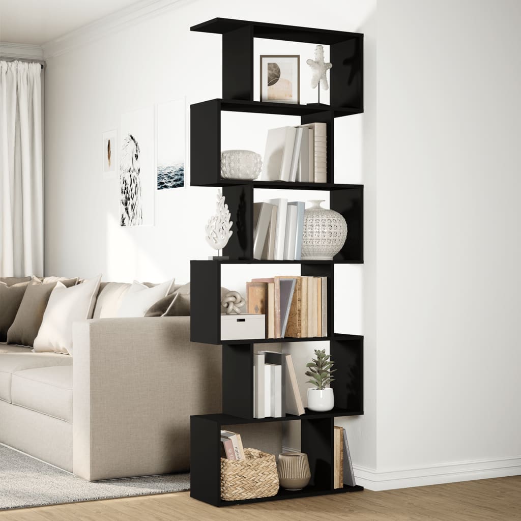 Room Divider Bookcase 6 Tiers Black 70x24x193 cm