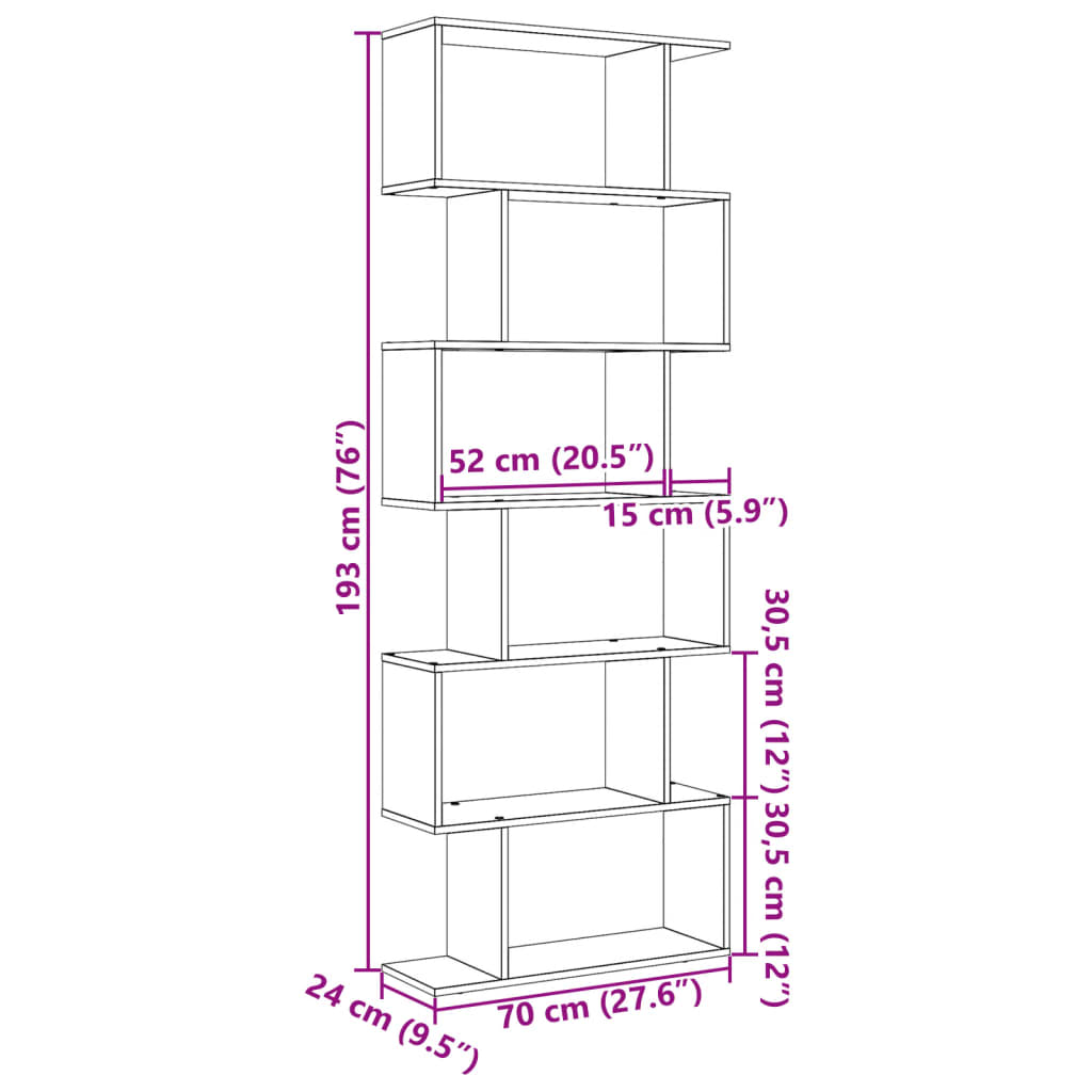 Room Divider Bookcase 6 Tiers Black 70x24x193 cm