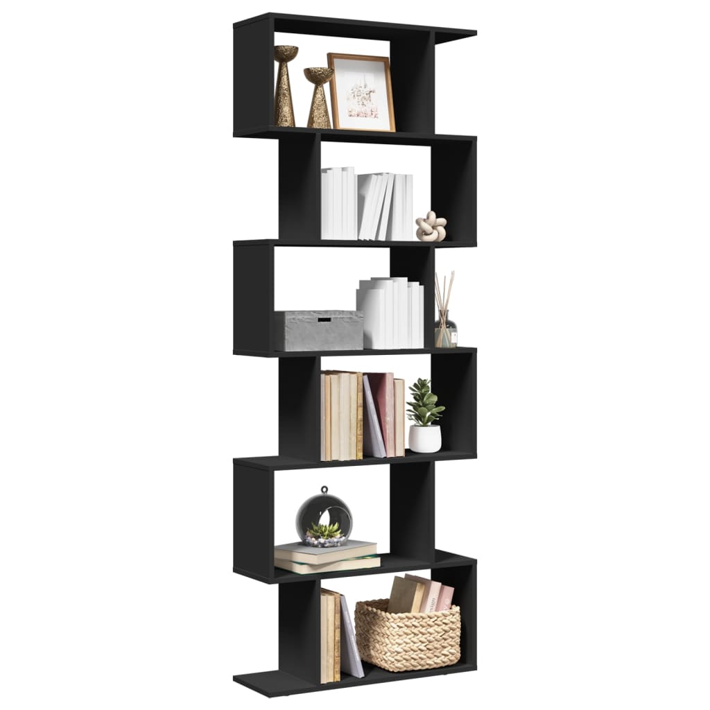 Room Divider Bookcase 6 Tiers Black 70x24x193 cm