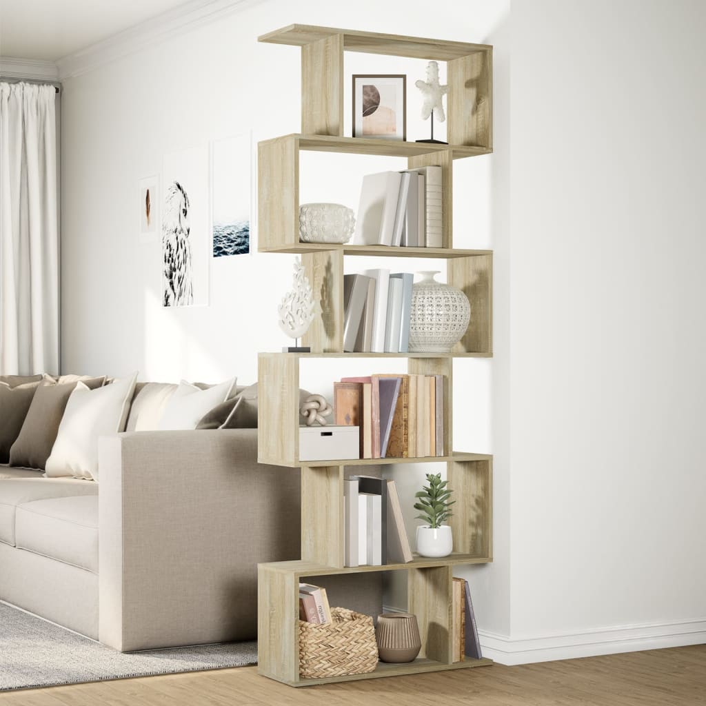 Room Divider Bookcase 6 Tiers Sonoma Oak 70x24x193 cm