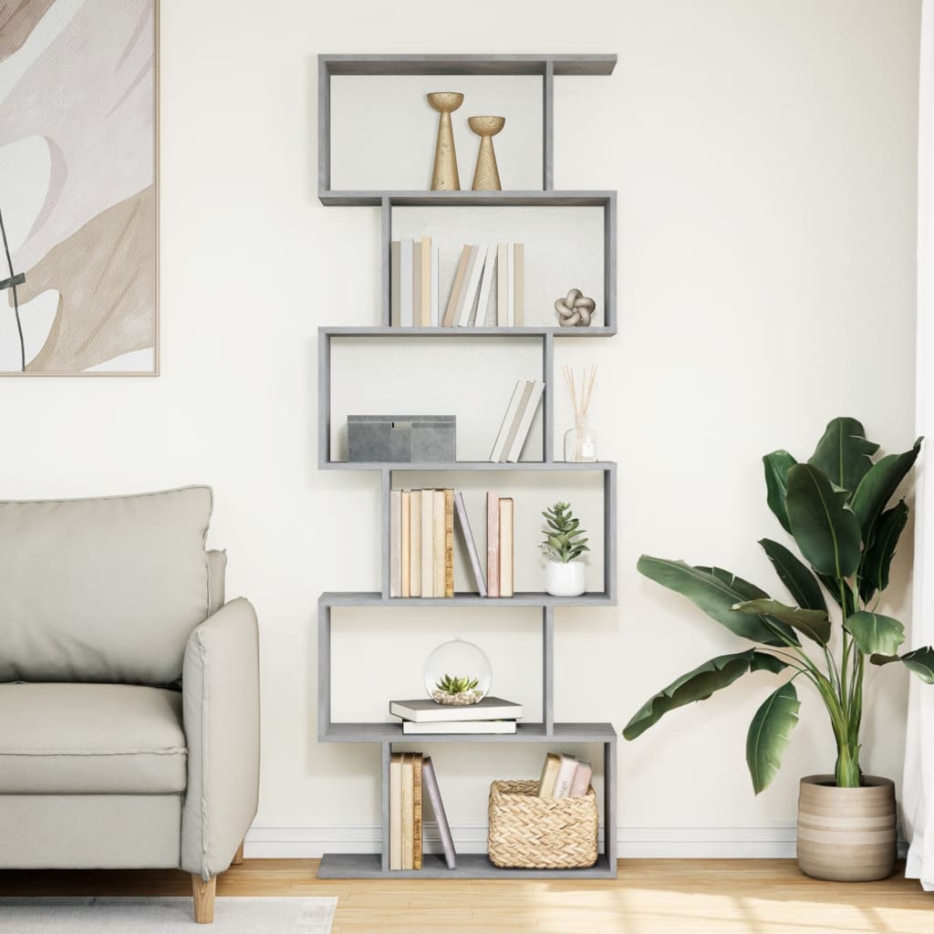 Room Divider Bookcase 6 Tiers Concrete Grey 70x24x193 cm