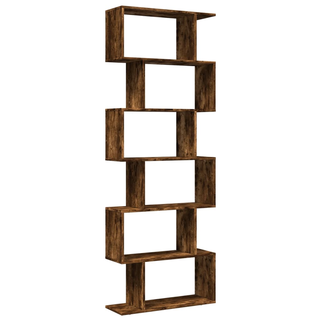 Room Divider Bookcase 6 Tiers Smoked Oak 70x24x193 cm