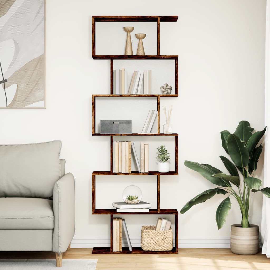 Room Divider Bookcase 6 Tiers Smoked Oak 70x24x193 cm