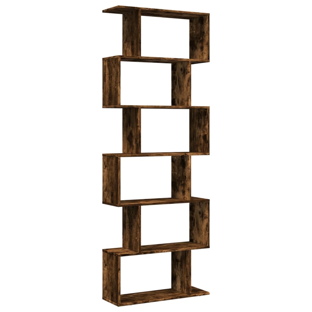 Room Divider Bookcase 6 Tiers Smoked Oak 70x24x193 cm