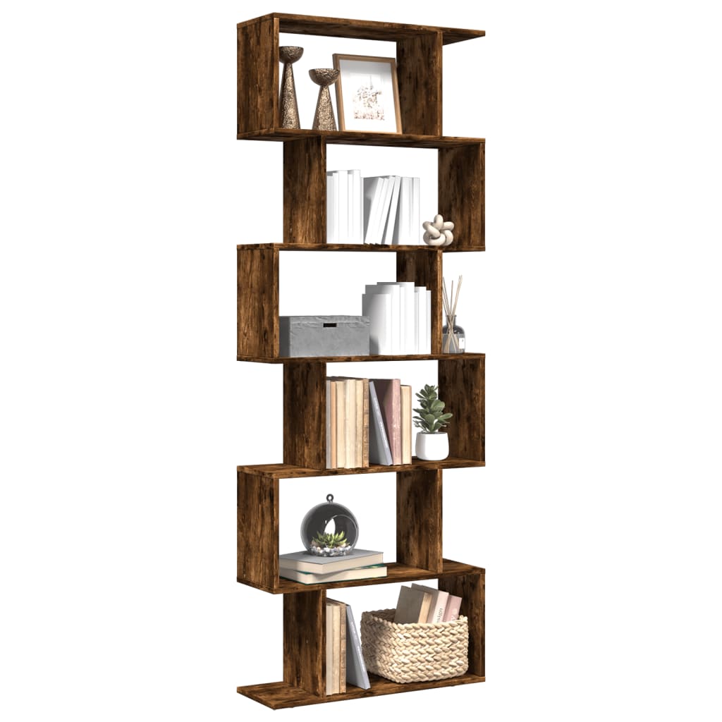 Room Divider Bookcase 6 Tiers Smoked Oak 70x24x193 cm