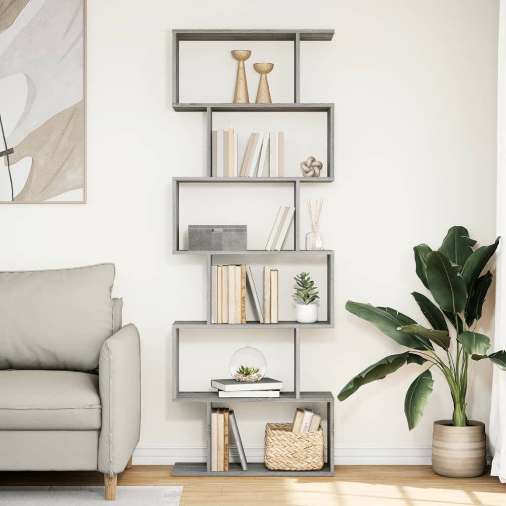 Room Divider Bookcase 6 Tiers Grey Sonoma 70x24x193 cm