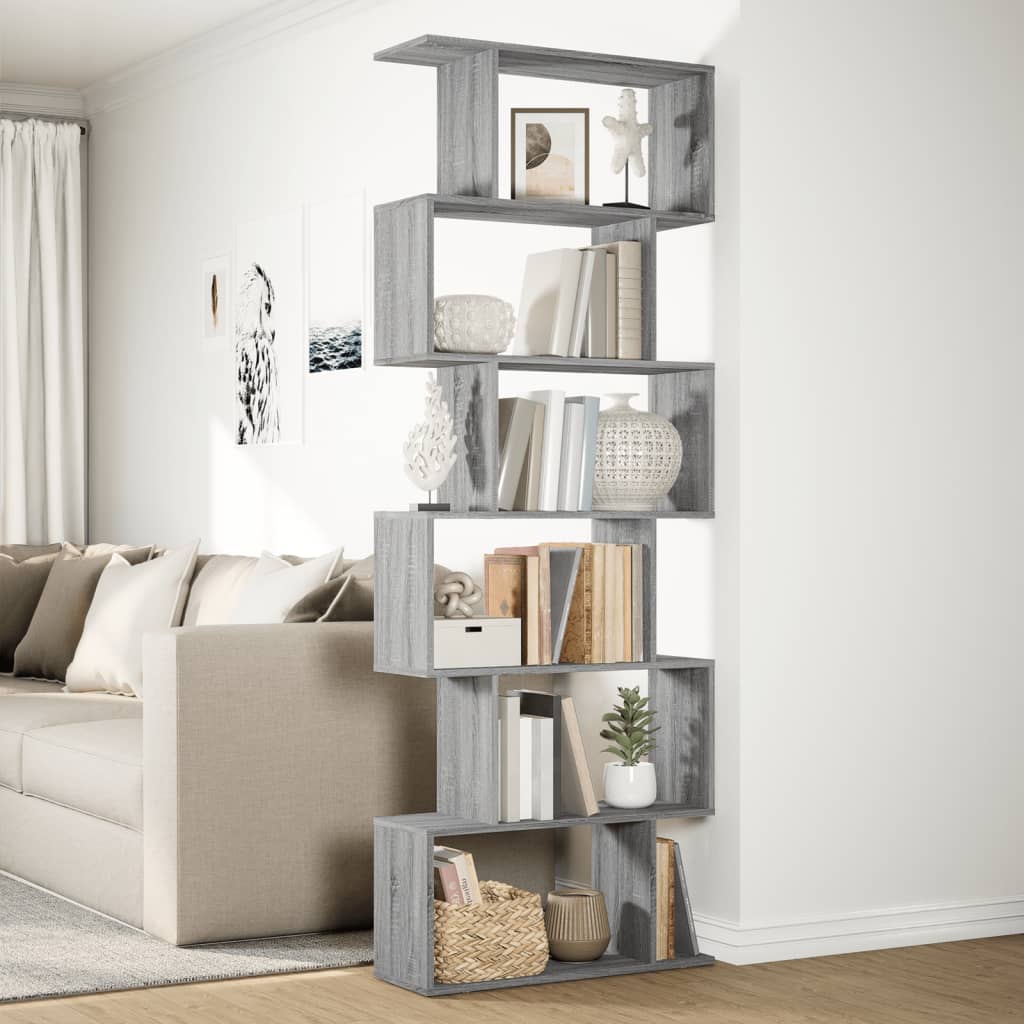 Room Divider Bookcase 6 Tiers Grey Sonoma 70x24x193 cm