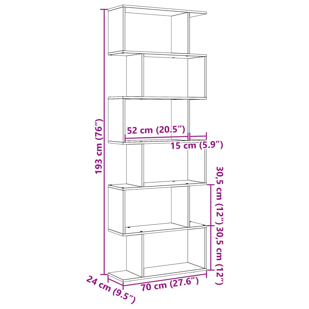 Room Divider Bookcase 6 Tiers Grey Sonoma 70x24x193 cm