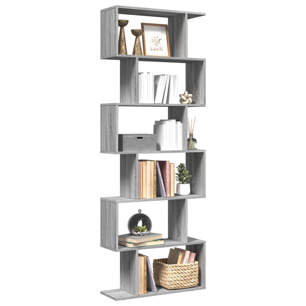 Room Divider Bookcase 6 Tiers Grey Sonoma 70x24x193 cm