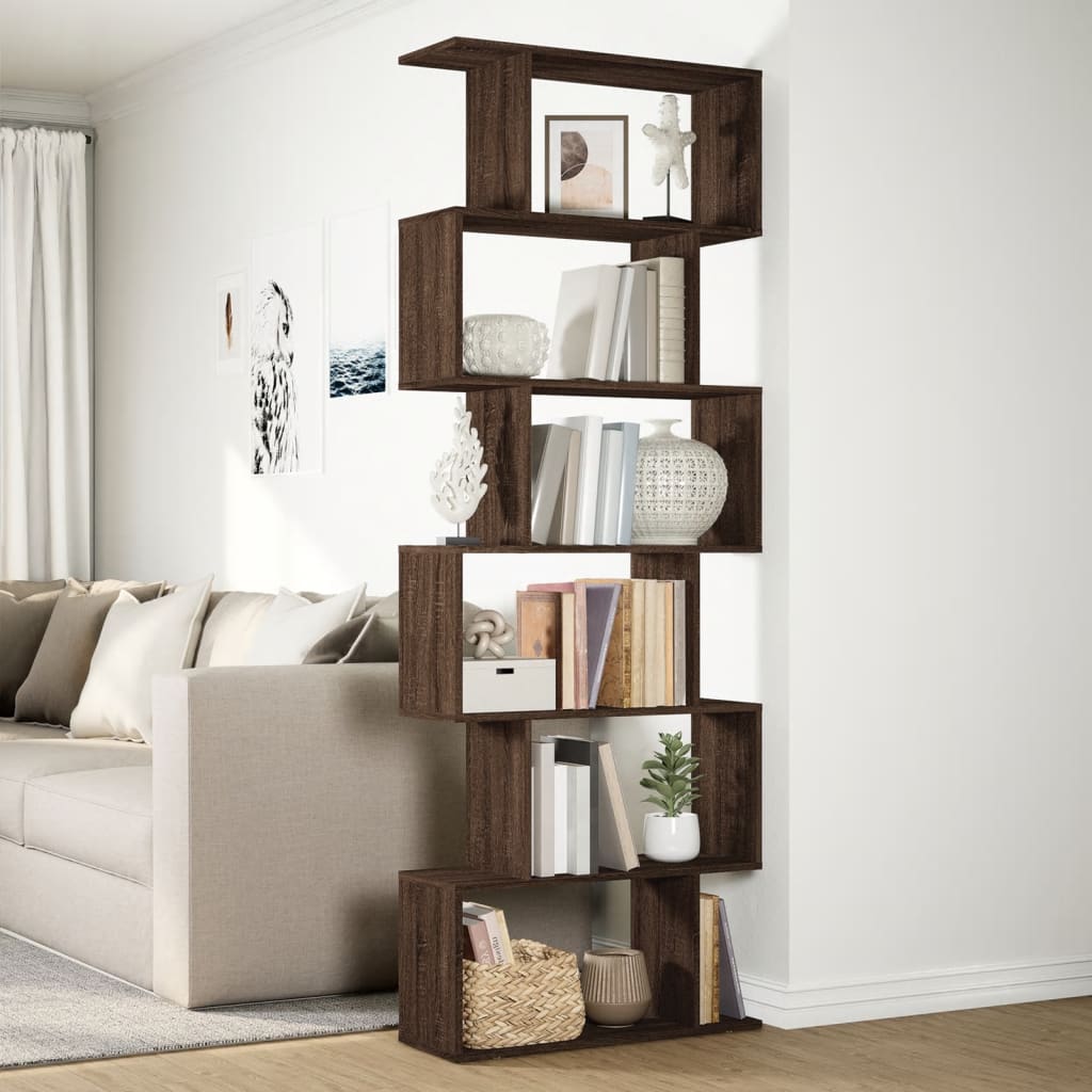 Room Divider Bookcase 6 Tiers Brown Oak Look 70x24x193 cm