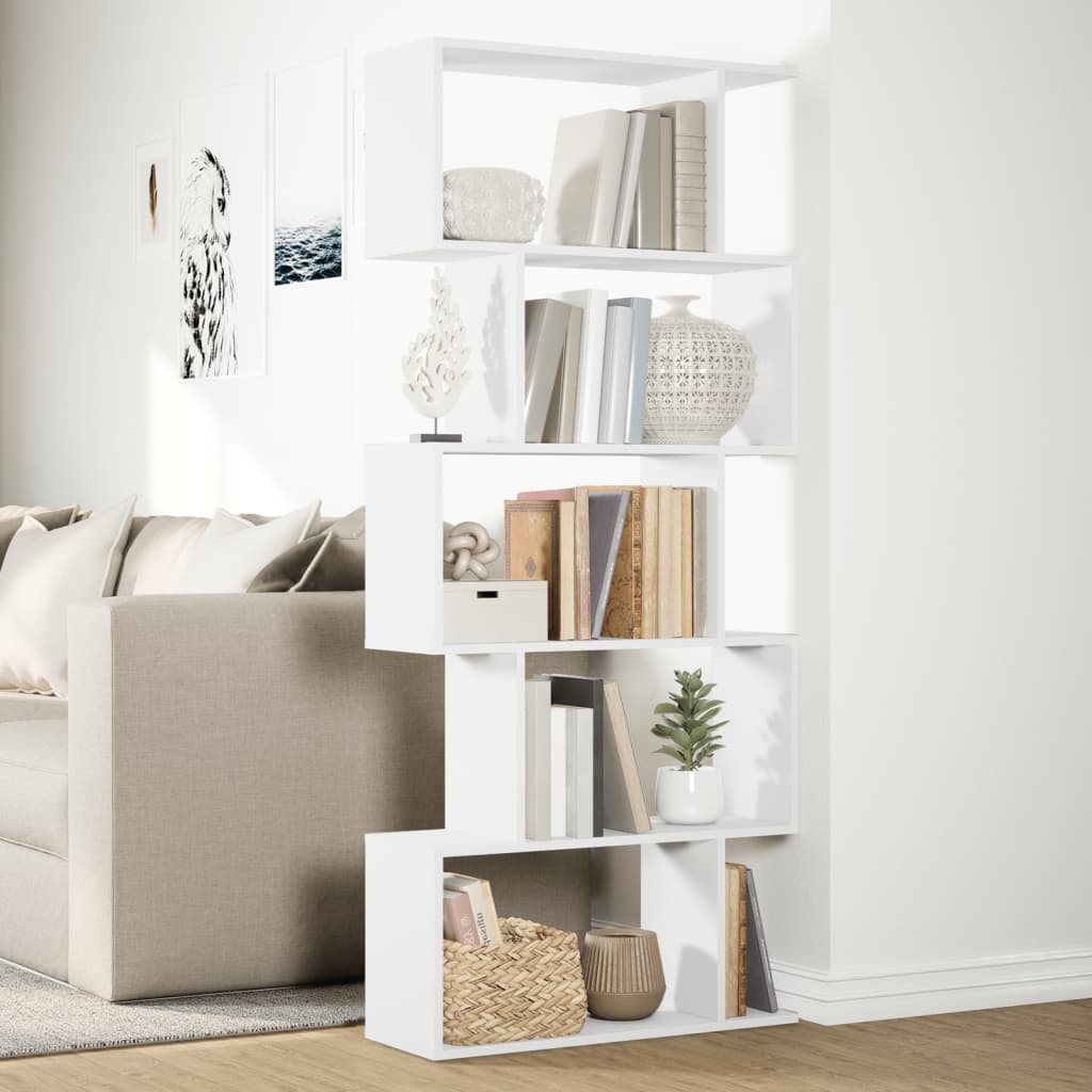 Room Divider Bookcase 5 Tiers White 70x24x161 cm Wood Material