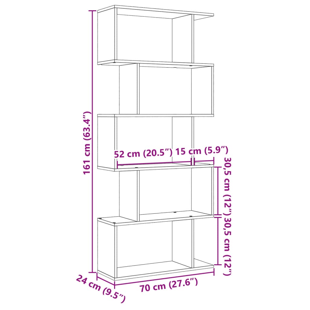 Room Divider Bookcase 5 Tiers White 70x24x161 cm Wood Material