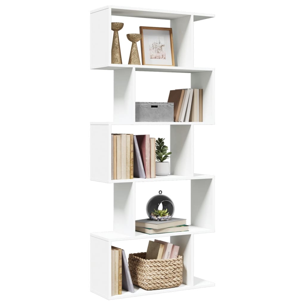 Room Divider Bookcase 5 Tiers White 70x24x161 cm Wood Material