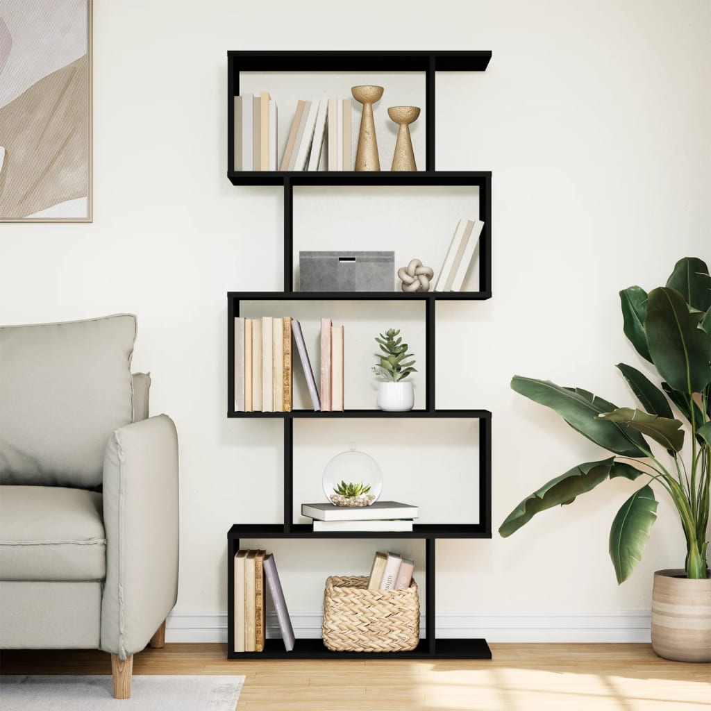 Room Divider Bookcase 5 Tiers Black 70x24x161 cm