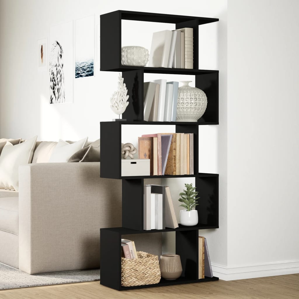 Room Divider Bookcase 5 Tiers Black 70x24x161 cm