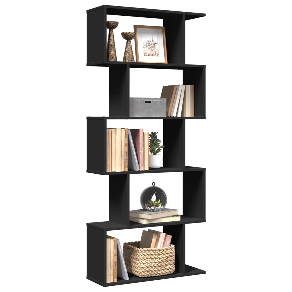 Room Divider Bookcase 5 Tiers Black 70x24x161 cm