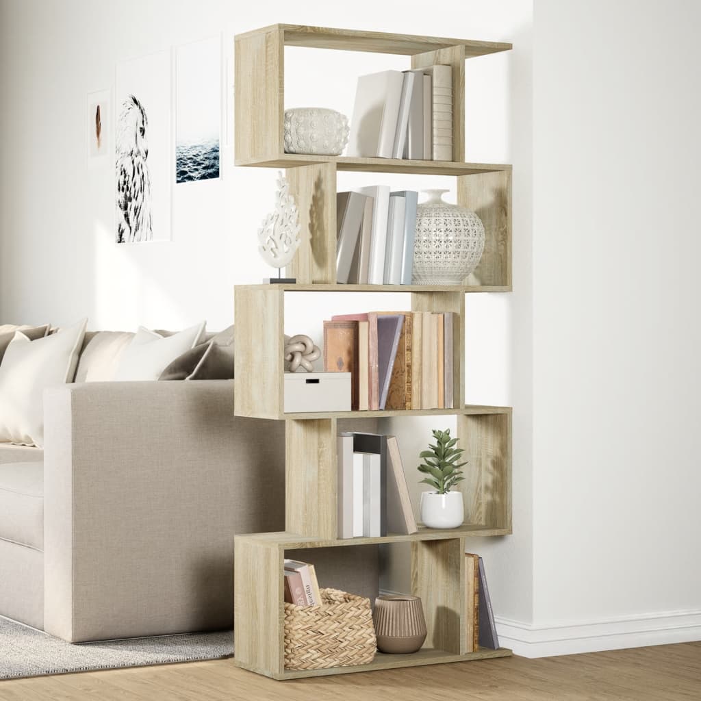 Room Divider Bookcase 5 Tiers Sonoma Oak 70x24x161 cm