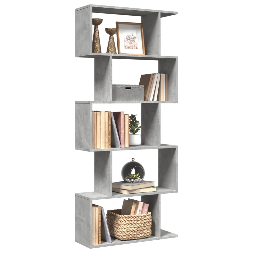 Room Divider Bookcase 5 Tiers Concrete Grey 70x24x161 cm