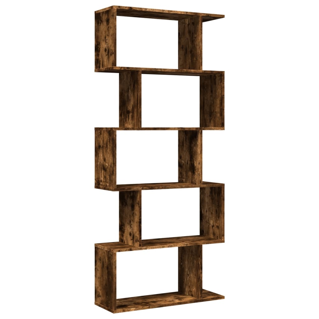 Room Divider Bookcase 5 Tiers Smoked Oak 70x24x161 cm